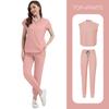 Women's Loose and Comfortable V-neck Short Sleeved Workwear with Multiple Pockets and Beauty Suit Set