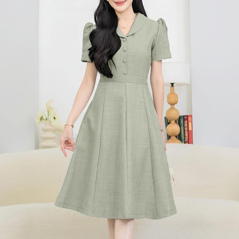 ZANZEA Women Elegant Lapel Collar Casual Short Sleeve Dress
