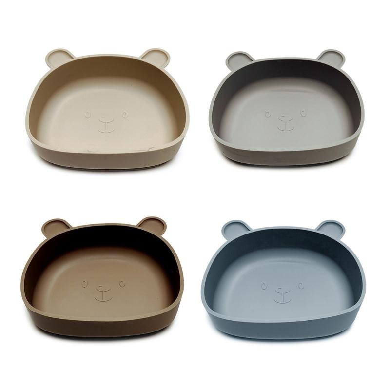 Cartoon Bear Toddlers Learning To Eat Dinning Plate Silicone Suction Cup Bowl Scaldproof Tableware for Baby 6+ Month