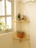 1/2/3-Layers Corner Shelf Wood Display Stand Boho Home Decoration Pastoral Style Macrame Handmade Floating Shelves Living Room