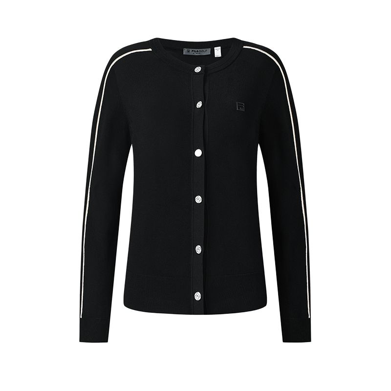 FILA Golf Series Fashionable Button-Down Cardigan Women knitwear Deep-Black A11W525405F-BK