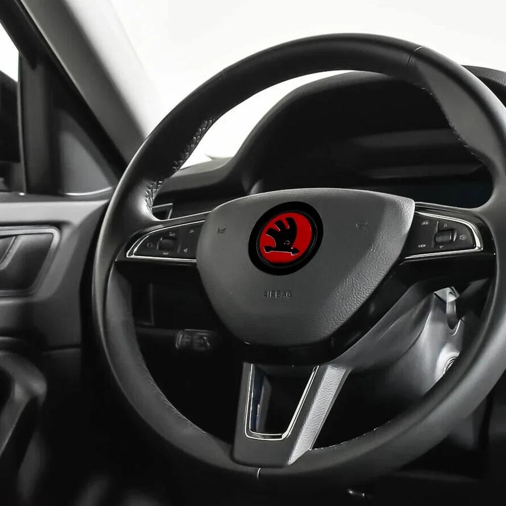 lbrdy0 1pcs Car Steering Wheel Logo Emblem Cover Sticker for Skoda Octavia Yeti VRS Roomster Citigo Combi Visions Enyaq RS iV Deriv