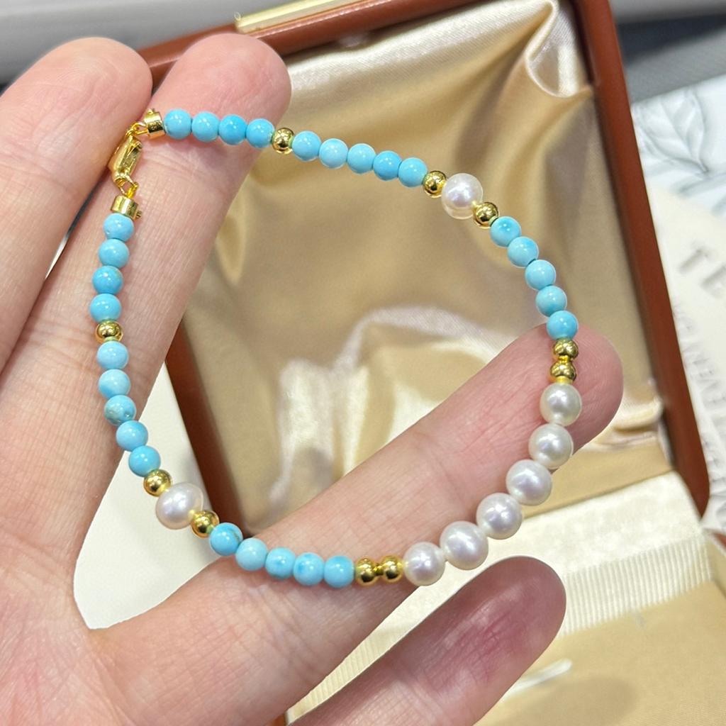 Natural freshwater pearl turquoise bracelet women's new Chinese style simple high sense niche spring and summer versatile jewelry new