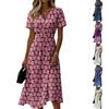 Rochie casual de damă cu decolteu în V și mânecă scurtă, cu imprimeu floral și cordon în talie, pentru vară și purtare zilnică, țesătură ușoară și confortabilă