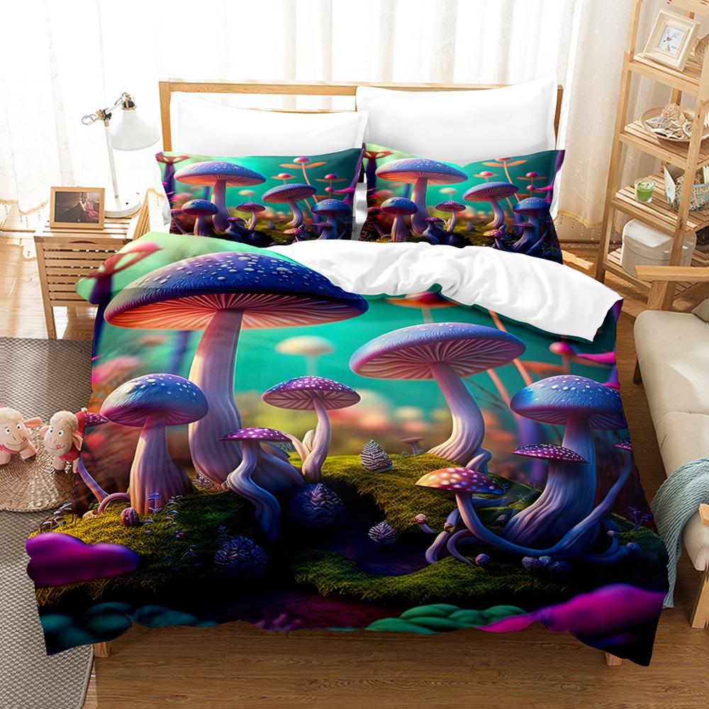 Mushroom Bedding Set, 3D Psychedelic Mushroom Duvet Cover Set For Kids Girls, Natural Wild Fungus Quilt Cover With Pillowcases