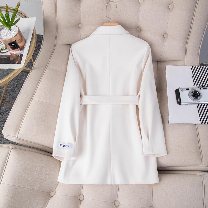 Woolen Coat Blazer Women's Autumn and Winter Latest Korean Style Slim-fit White Suit Women's Top with Belt