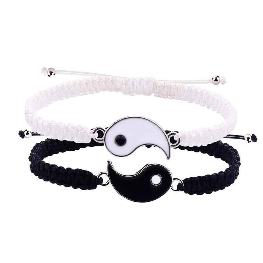 Fashionable Black and White Tai Chi Bagua Couple Braided Two-piece Bracelet Set