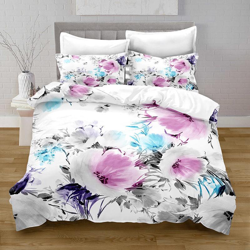 Colorful Flower Green Leaf Bedding Three-Piece Quilt Cover
