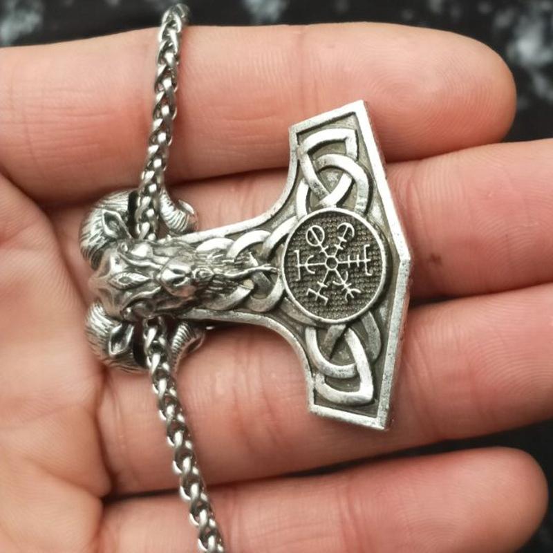 Thor's Hammer Necklace Valknut Compass Aries 126