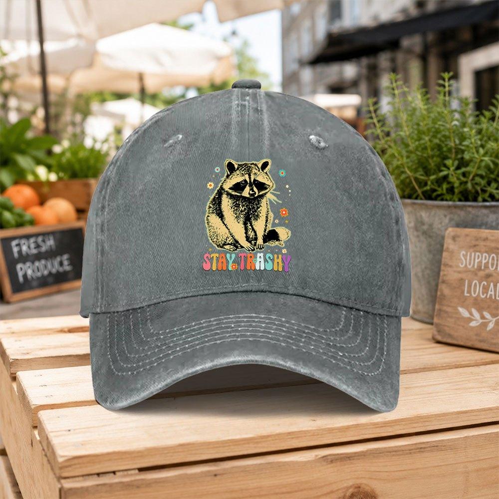 STAYTRASHY Raccoon Baseball Cap Unisex Duckbill Hat Lightweight Hook  Loop Closure Hand Washable Gift