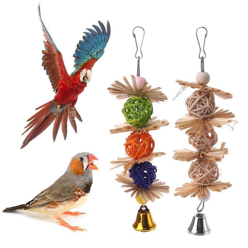 Parrot Chew Toy Rattan Balls with Bright Color Entertainment for Small Birds Cockatiel Finch