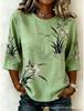 Xiyin's New Summer T-shirt Women's D-printed Retro Round Neck Loose Seven-quarter Sleeve T-shirt Top