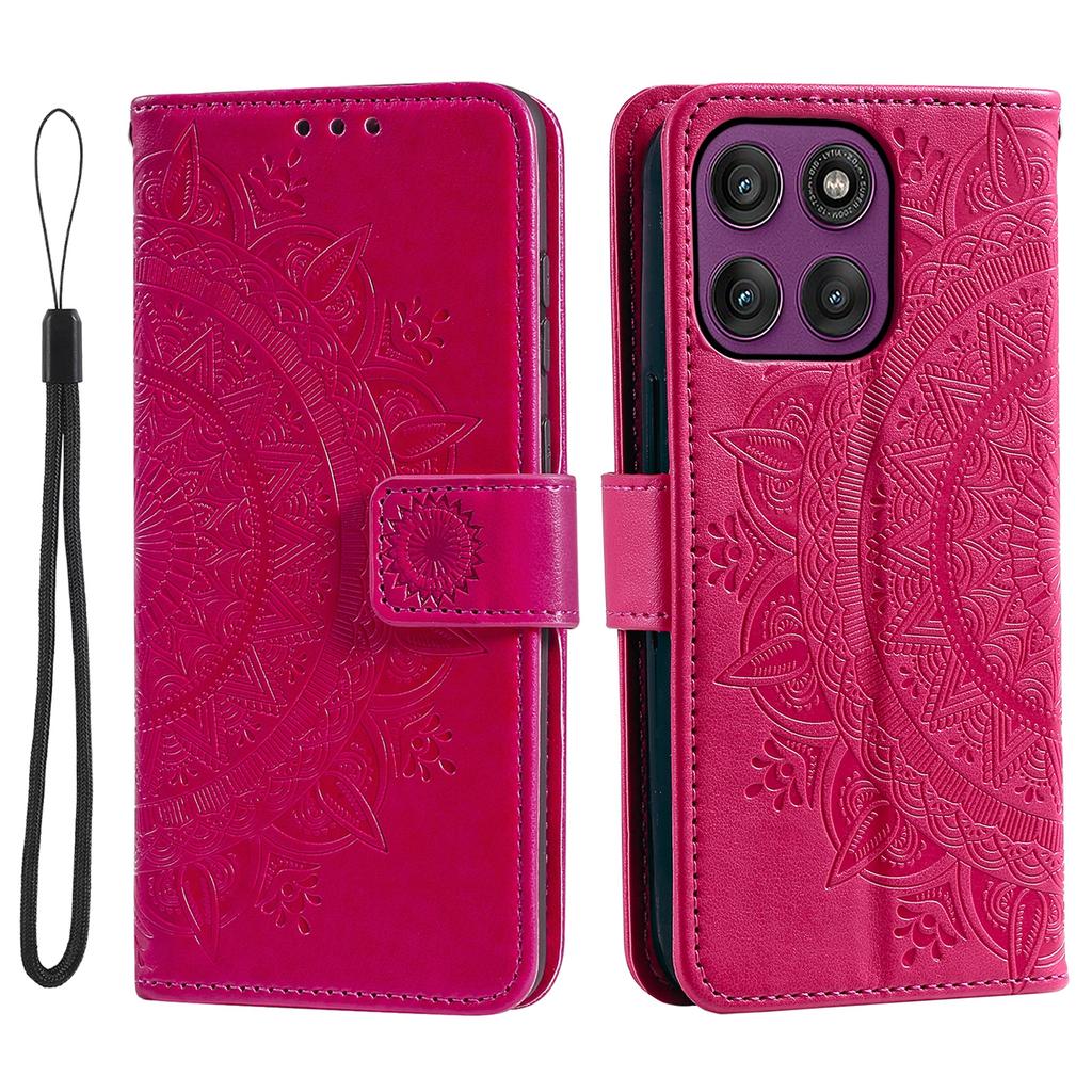 For Motorola Edge 60 Pro 5G Stand Case Imprinted Totem PU Leather Wallet Phone Cover with Wrist Strap