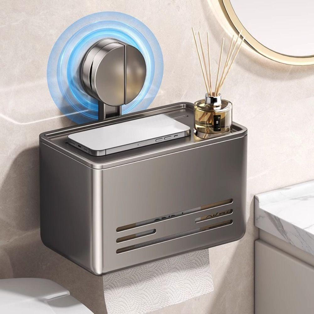 With Drawer Suction Cup Tissue Box Aluminum Wall Mounted Tissue Box Roll Holder  Bathroom Use