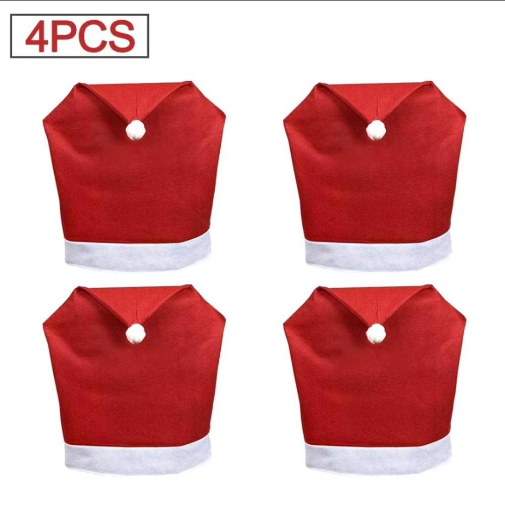 4pcs Soft Xmas Dinner Chair Seat Cover Solid Christmas Table Decor  Dress-up Props