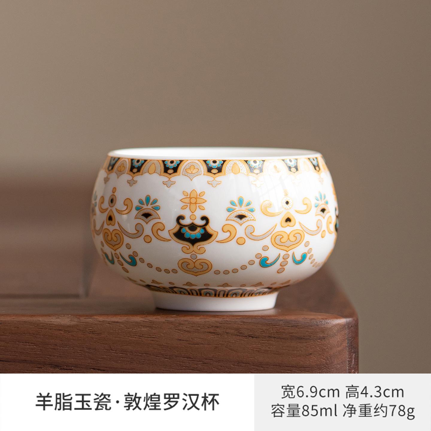 

85ml Mutton Fat Jade Thangka Dunhuang Teacup Luxury Tea Bowl Cute Cup Tea-tasting Personal Cup Chazhan Master Cups Tea Services As Your Choose