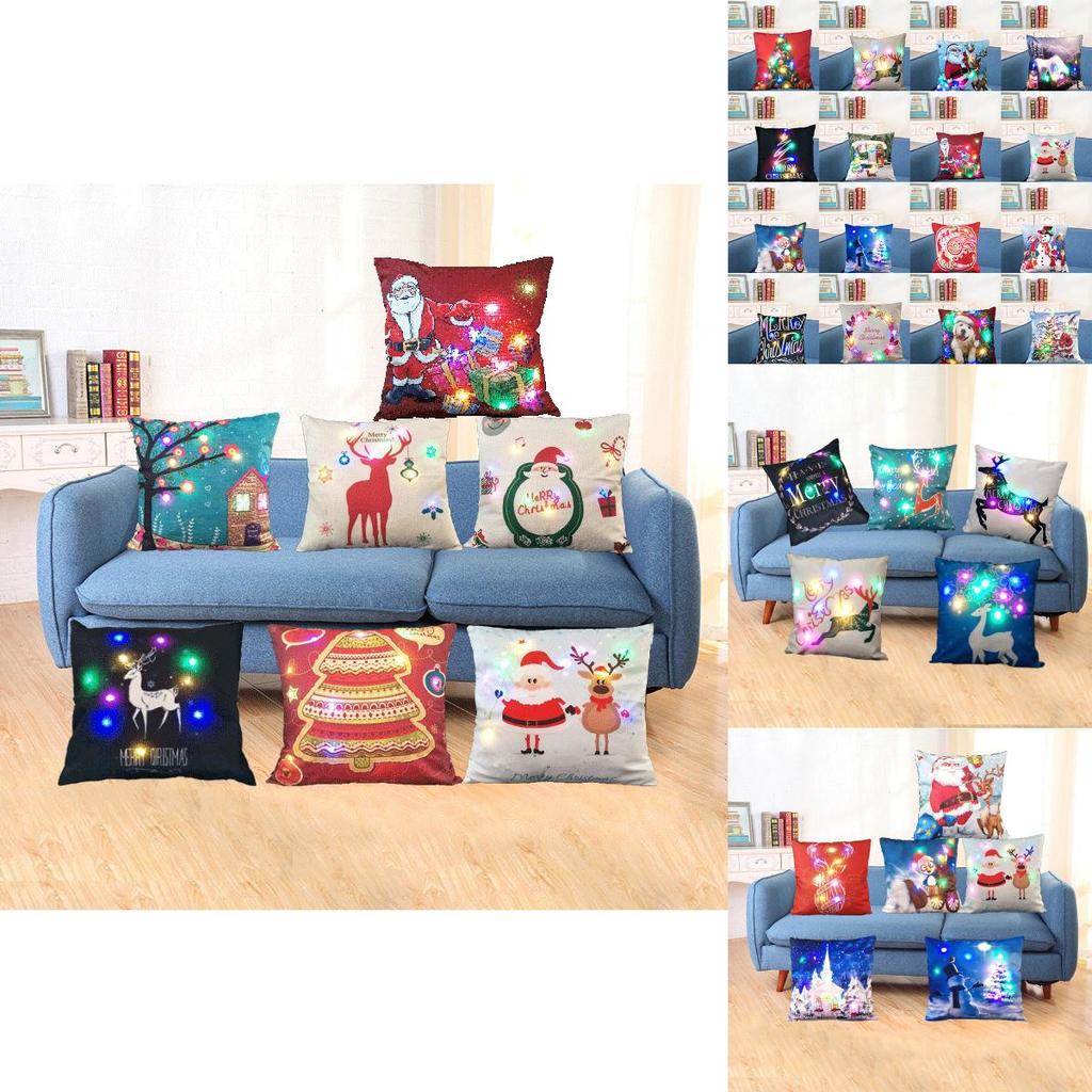 Luxuriöser Weihnachts-LED-Lichter Kissenbezug aus Leinen für festliche Heimdekoration und gemütliches Sofa