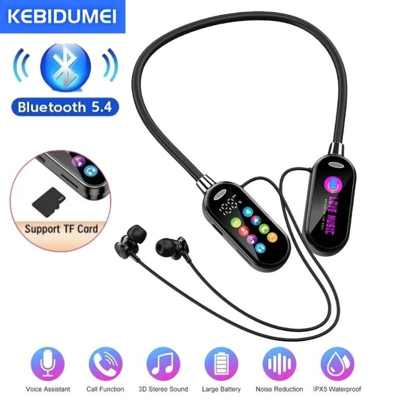 Color Screen Wireless Neckband Bluetooth Headphones Bluetooth 5.4 Headset HiFi Stereo Sports Headsets Magnetic Earbuds Waterproof Support TF Card P32