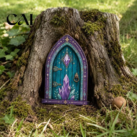 Durable Fairy Door for Garden Mini Wooden Door, 2D Flat Miniature Unique House Gate DIY Craft, Dollhouse Accessory, Wall Terrarium Decor Festive