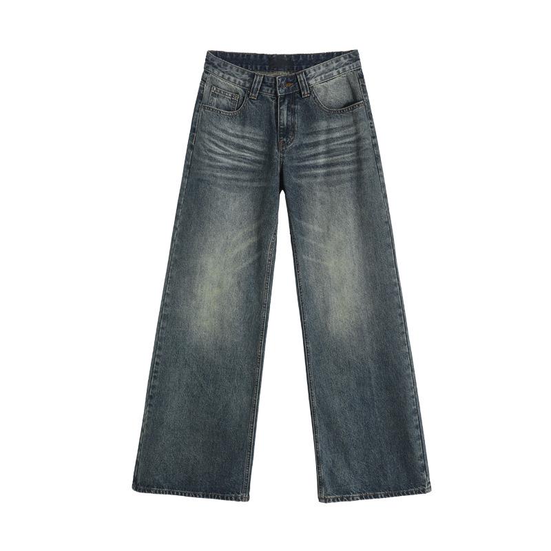 2025 Herbst/Winter Damen Elegante Hüftjeans Amerikanische Weite Gerades Bein Bodenlang Weites Bein