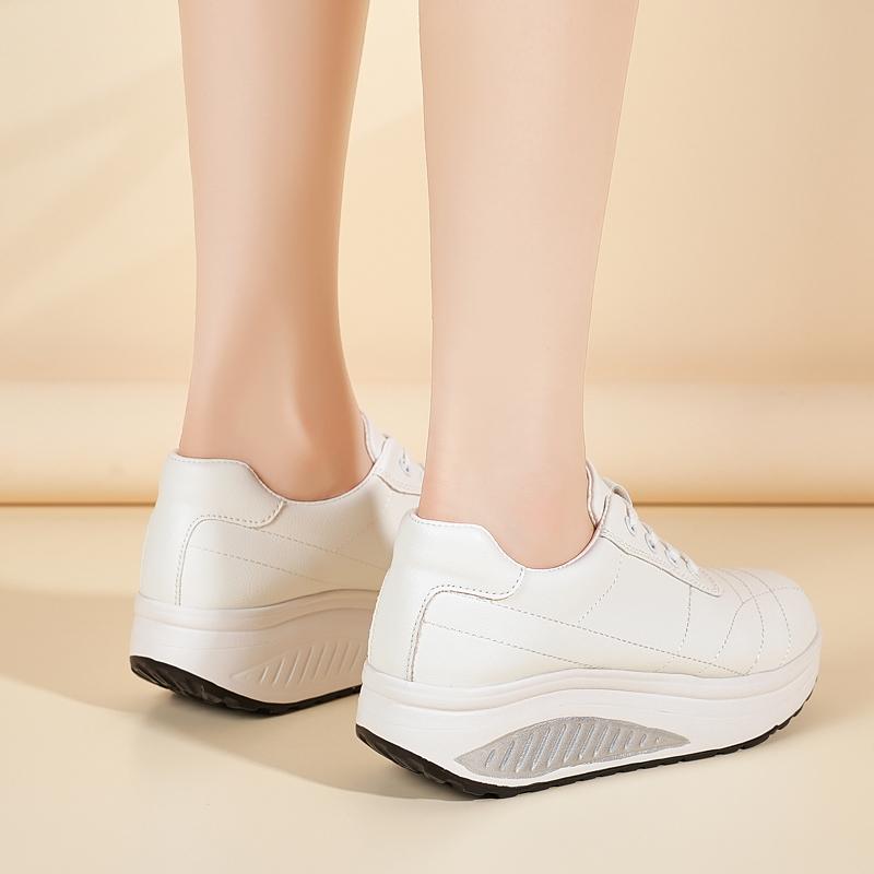 Women's Sneakers Height Increase White Leather Platform Casual Simple Thick Sole Elevator Shake Shoes