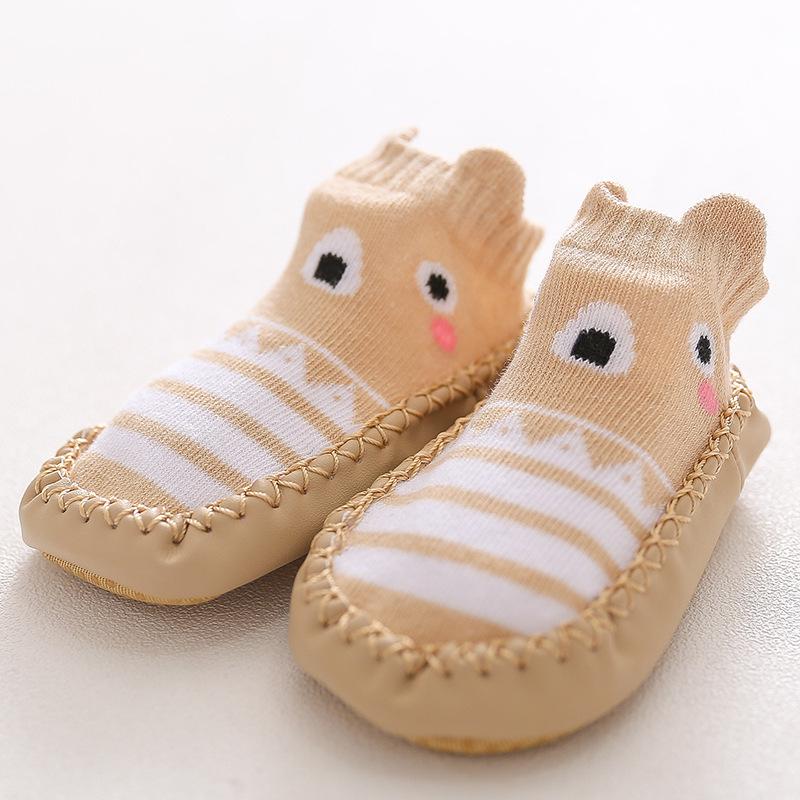 Children's Cartoon Fox Non-Slip Leather Toddler Socks Shoes