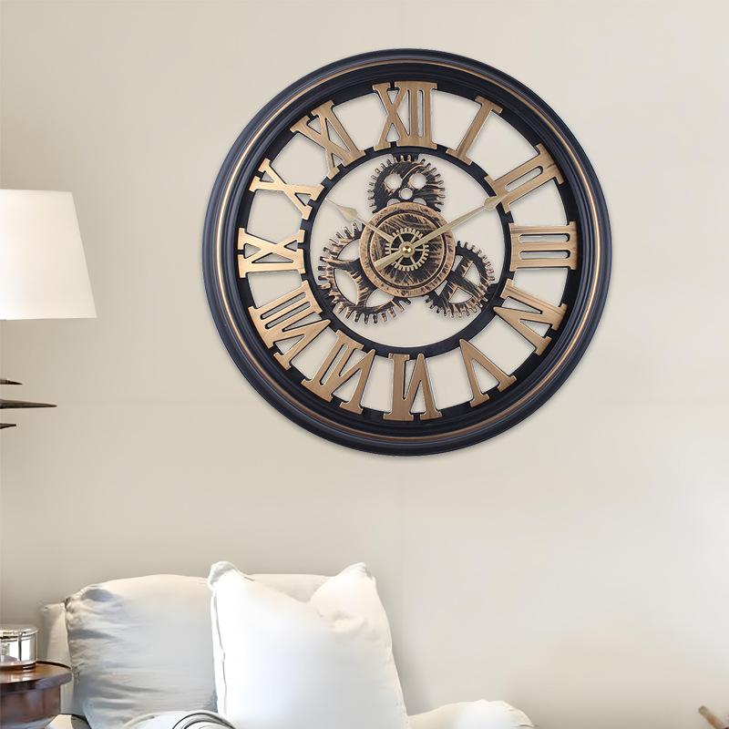 Retro Gear Plastic Wall Clock Hollow Creative Silent Model Watchmaker Bar Cafe Personalized Decorative Quartz Clock