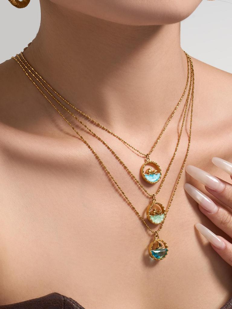 Ocean Series: 18K Gold-Plated Whale & Starfish Pendant Necklace.