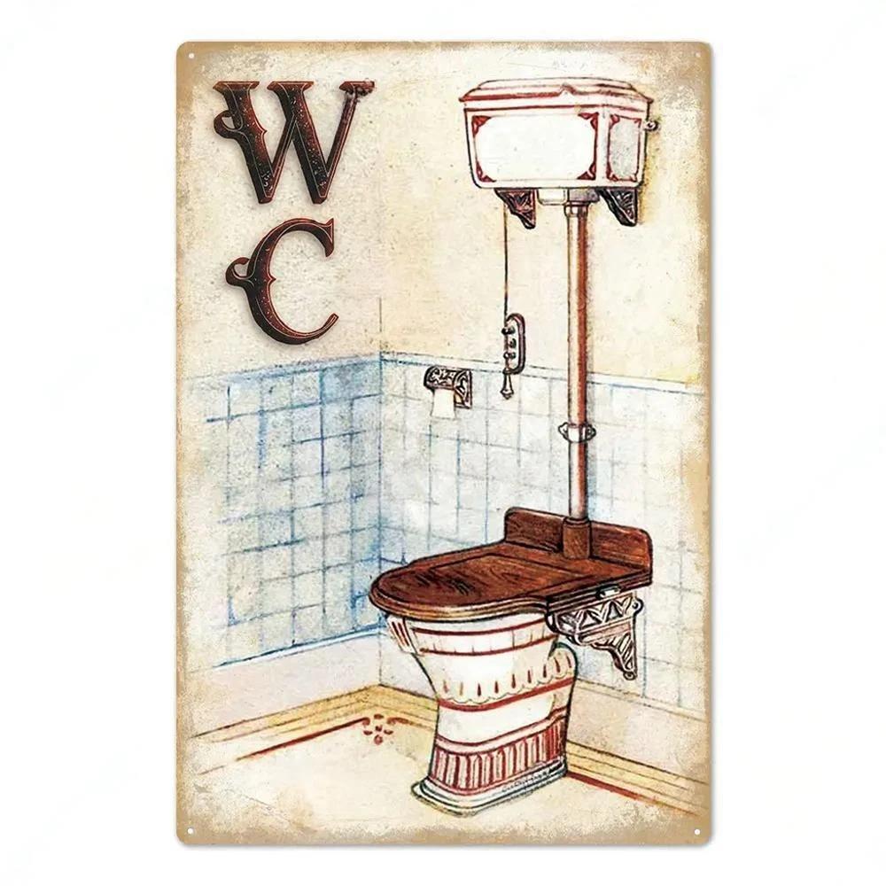 Vintage Toilet Sign Funny Metal Tin Sign Plaque WC Lavatory Toilettes Wall Art Bar Club Bathroom Restroom Toilet Wall Decoration