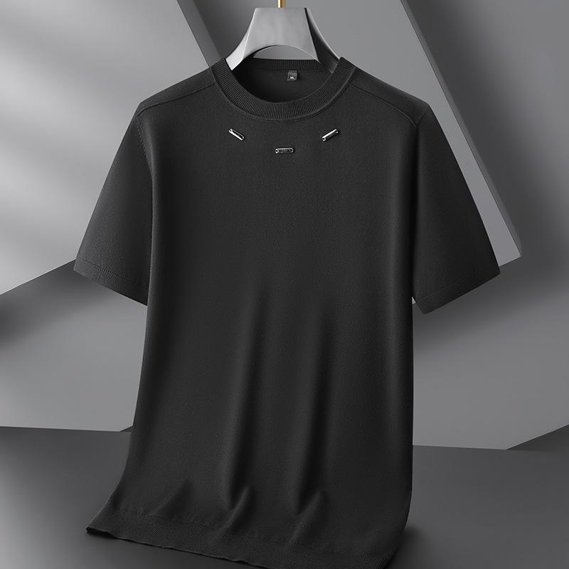 Plus Size Men's Round Neck Short Sleeve Knit Pullover - 2025 Autumn/Winter Collection