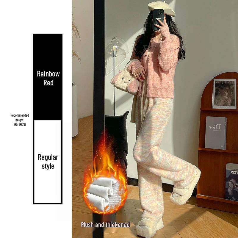 Petite Rainbow Polka Dot High Waist Fleece-Lined Wide-Leg Pants XS