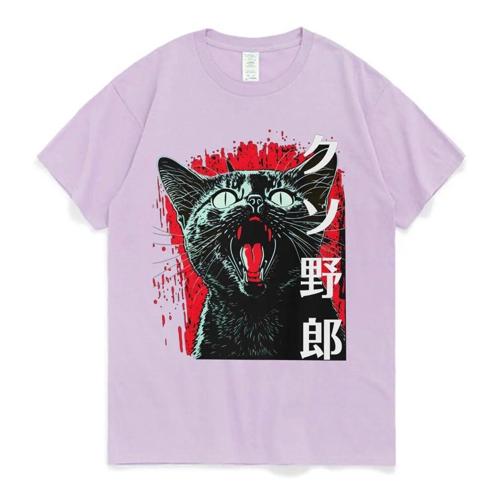 Žhavé vtipné japonské kotěcí tričko Cat Horror pro unisex ženy Letní bavlněné tričko Harajuku Streetwear Trička s krátkým rukávem Topy