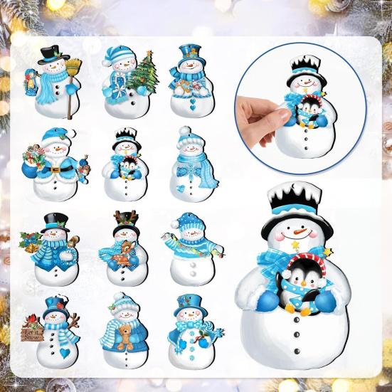 12Pcs Christmas Wooden Snowman Hanging Decoration Farmhouse Rustic Holiday Party Winter Xmas Tree Cartoon Snowman Hanging Ornament