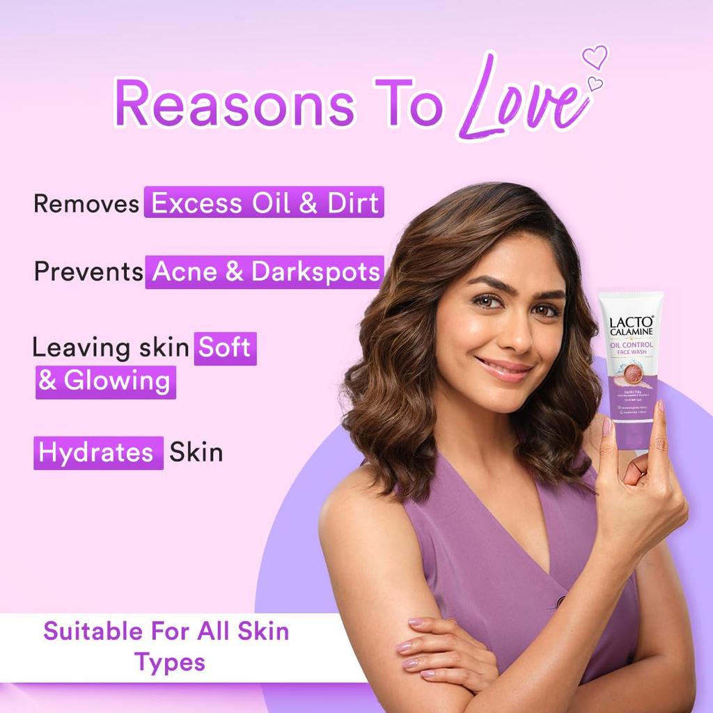 Lacto Calamine Face Wash For Oily Skin 100 ml x Pack Of 2 Oil Control Cleanser With Kaolin Clay Niacinamide Vitamin E