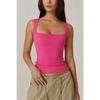 New Summer Women's Square Neck Sleeveless Double Layer Basic Slim Fit Tank Top Black