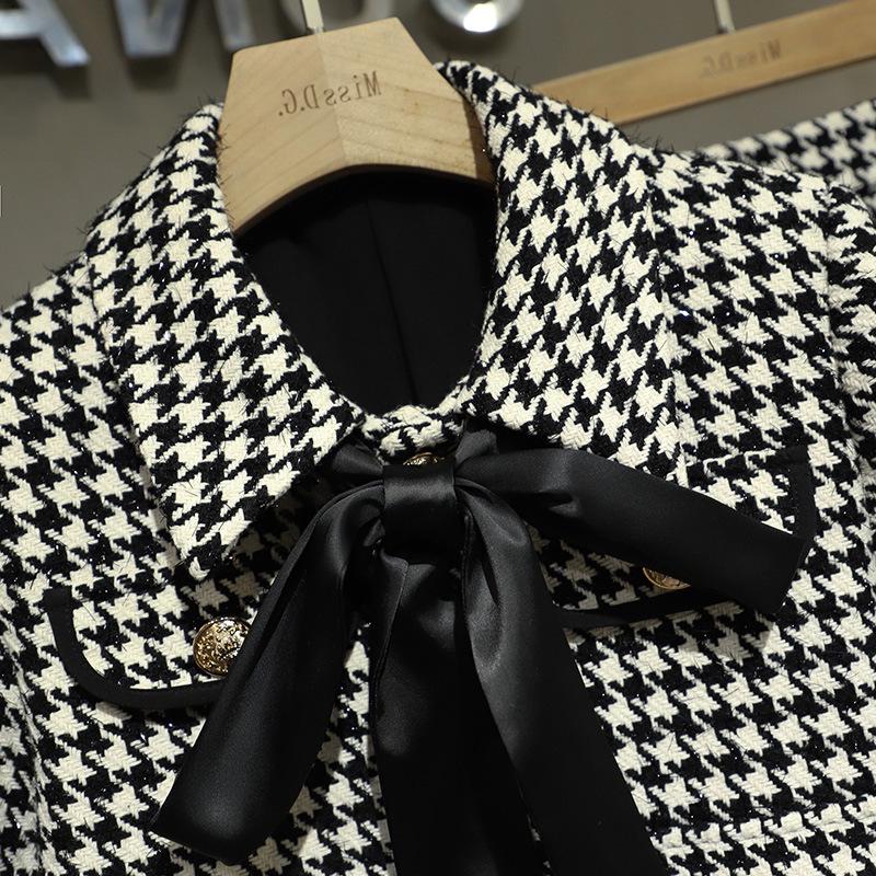 2021 Spring Houndstooth Skirt Suit: Chic Xiaoxiang Celebrity Style, Slim Fit for Women
