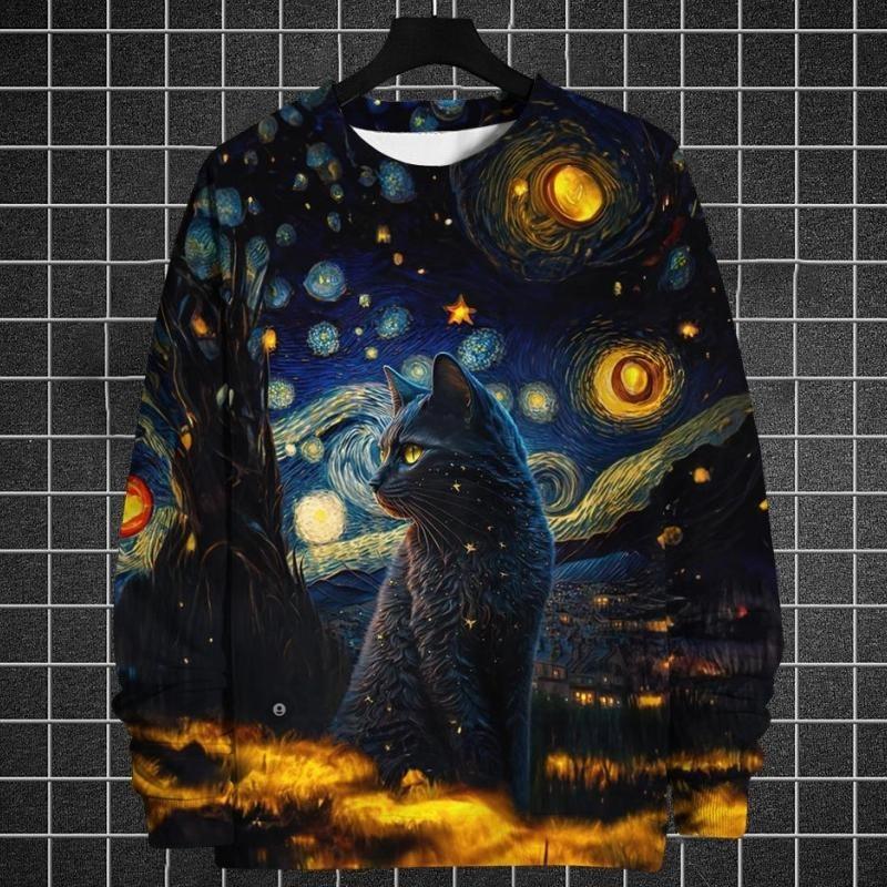 Animal Oil Painting Art Abstract Sweatshirt Men's Clothing Round Neck Pullover Top Streetwear Harajuku Trend Spring Sweatshirts
