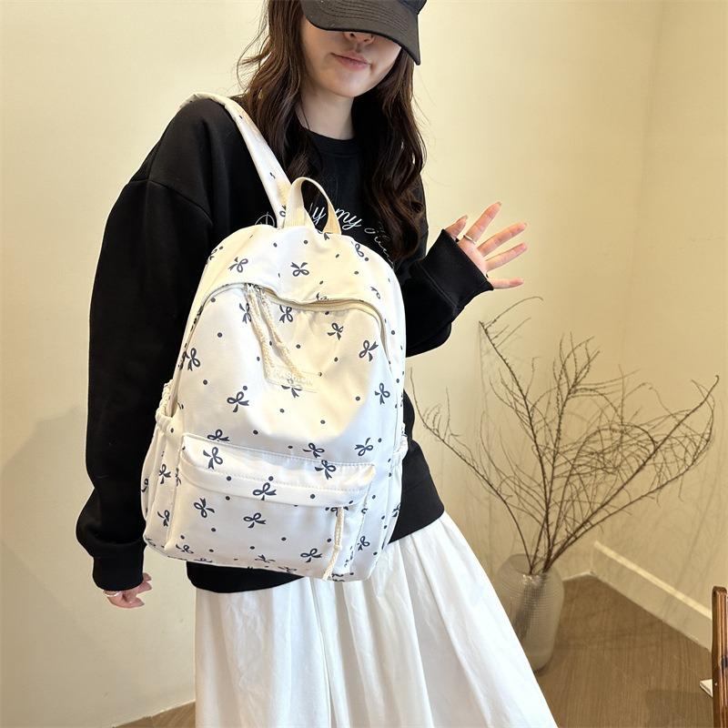 Bow Backpack Cute Girl College Style School Bag Light Going Out Casual Backpack Large Capacity Women's Bag