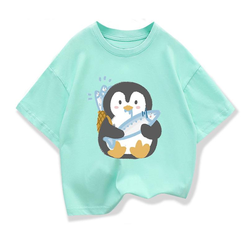Original Design Summer Kids Clothing Short Sleeve Tee T Shirt Penguin Graphic Tee Tops Boys Girls Pure Cotton Loose T Shirts
