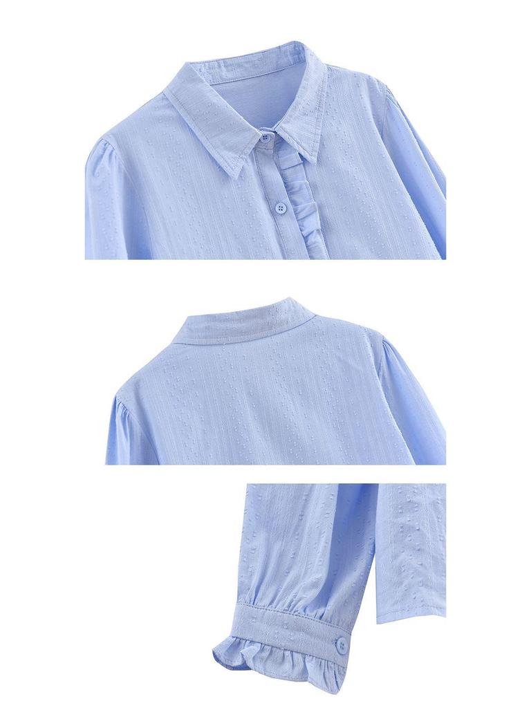 2024 Women's Fashion Pure Cotton Polo Collar Long Sleeve Shirt - Versatile & Stylish for Spring and Autumn