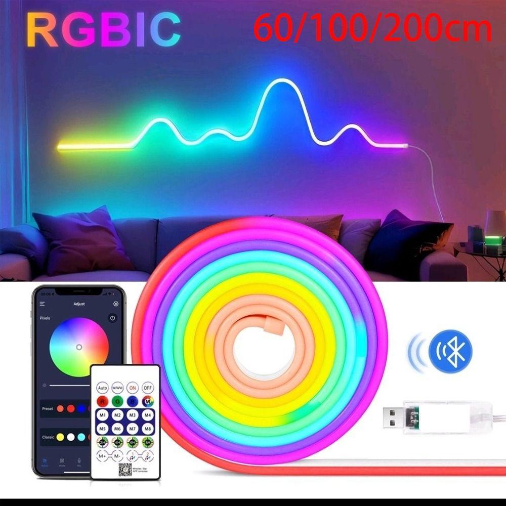 New 60/100/200cm RGB Neon LED Rope Lights Control Home Decor Flexible LED Diode Waterproof Colorful Flexible Light Strip