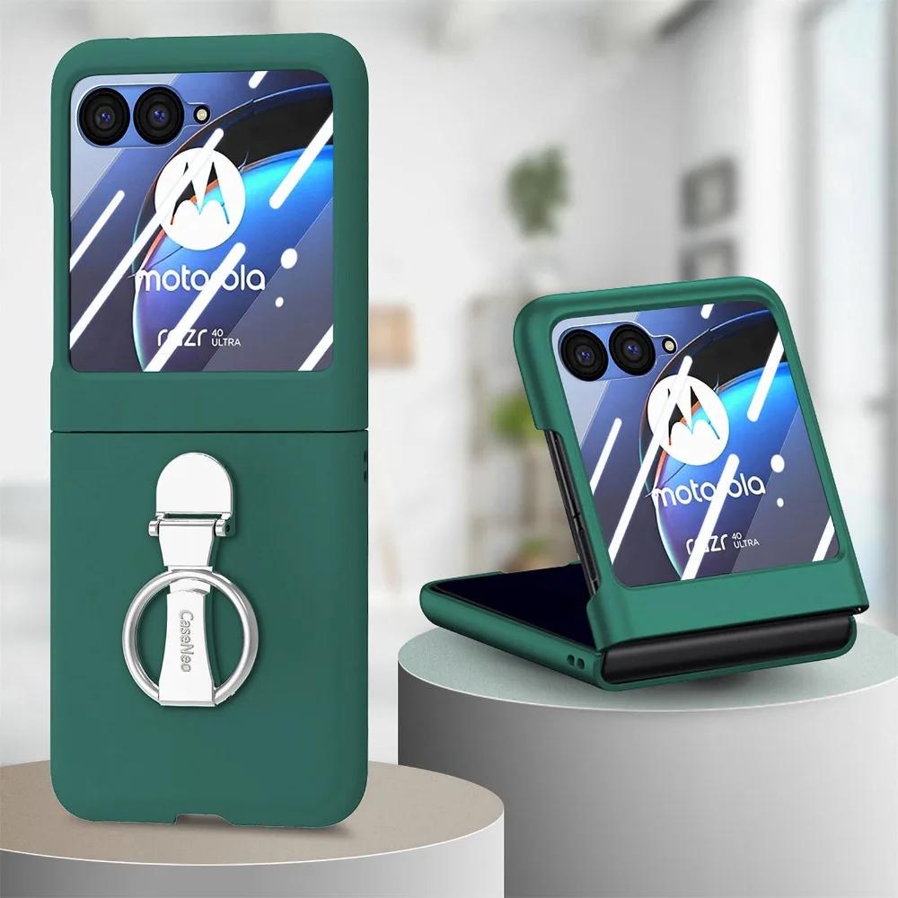 

Чехол для телефона с держателем для кольца на палец для Motorola Razr 50 Ultra Mooto Razr40, защитная пленка для заднего экрана из закаленного стекла Moto Razr 40 Ultra темно-зеленого