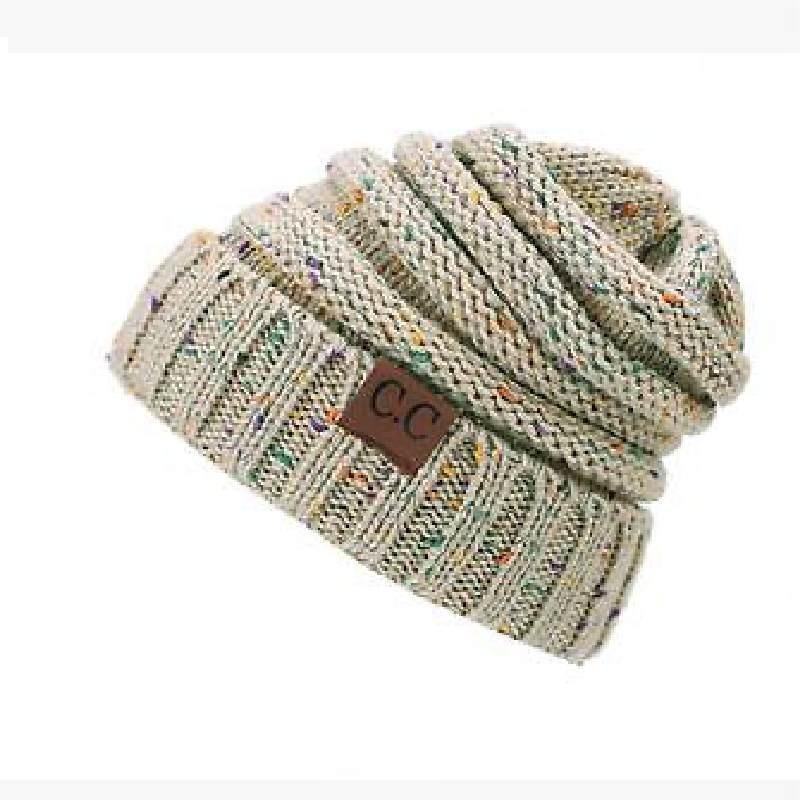 New Adult Autumn Winter Patchwork Mixed Color Knit Hat With Flip Mouth Yarn Knit Cap Reverse Mouth