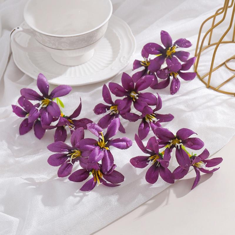 10Pcs 6cm Artificial Flower Head Mini Silk Dew Lily Flower Craft Wreath Home Decoration Wedding Decor Christmas Garland Supplies