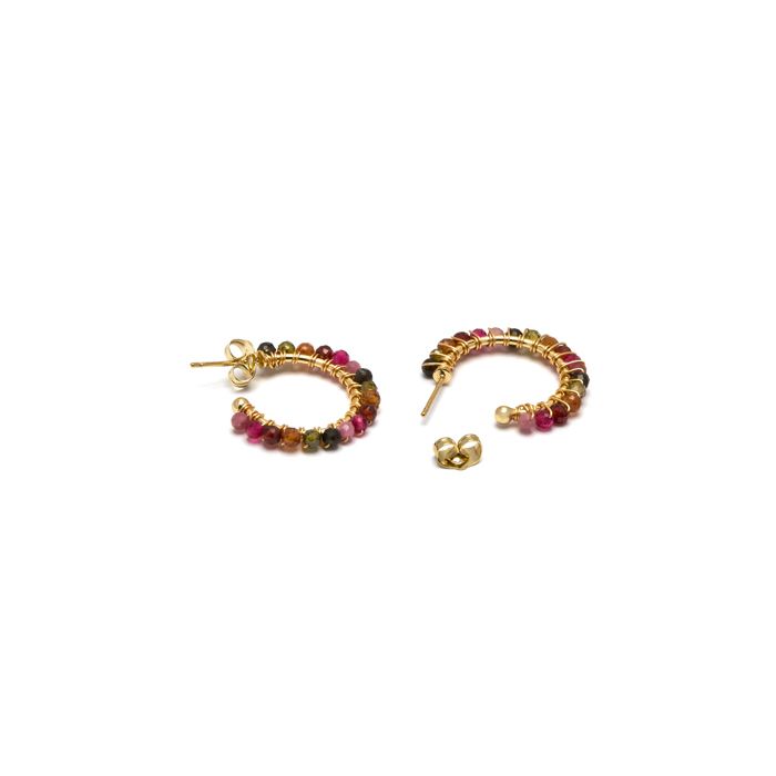 Boucles d'oreilles - Luxenter - Aiel - Or jaune 18 Kts - Tourmaline multicolore - Clou - Puce