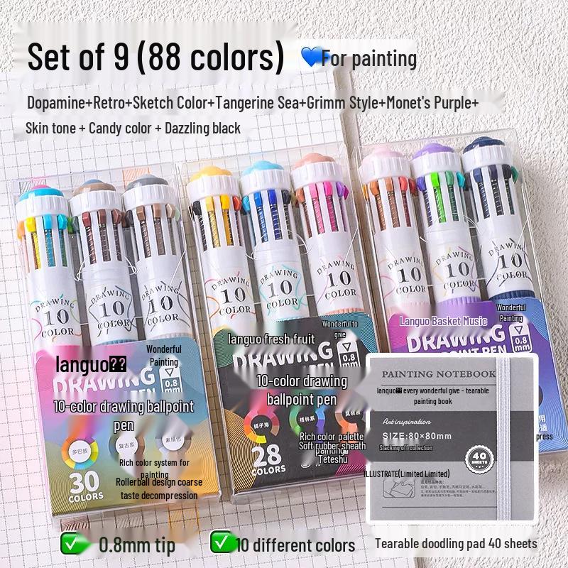 Blue Fruit Multi-Color Gel Pen Set - 30 High-Quality Stackable Press-Type Ballpoint Pens for Journaling
