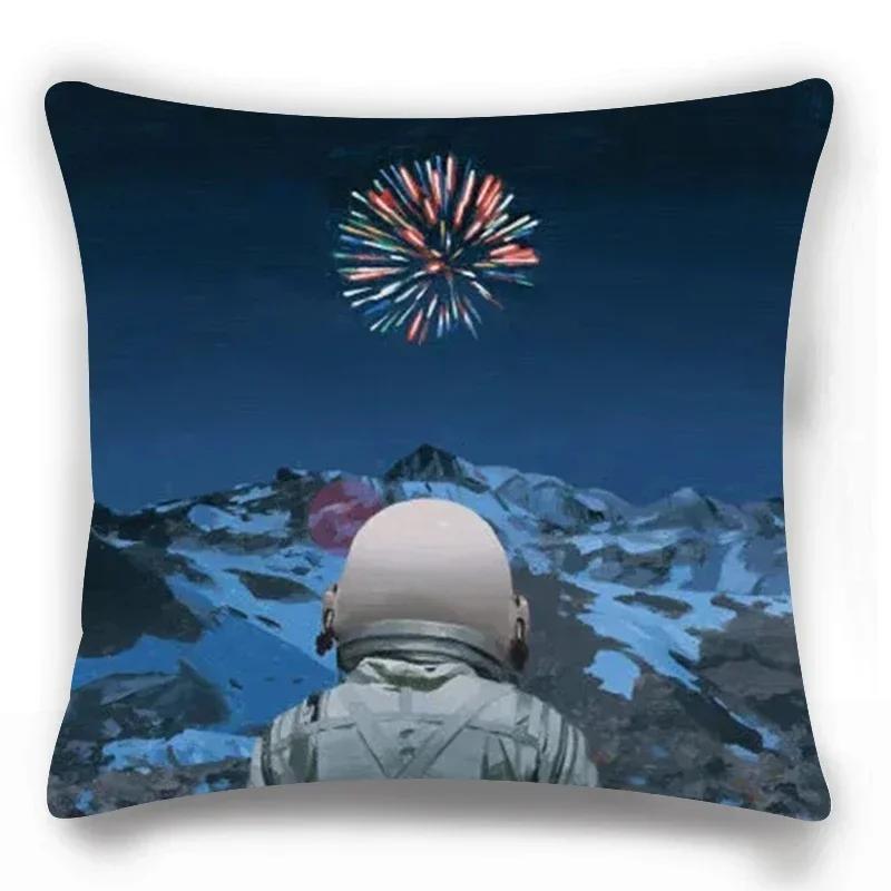 Home Lumbar Sofa Decorative Pillowcase Astronaut  Cosmic Planet Spaceship Cushion Cover