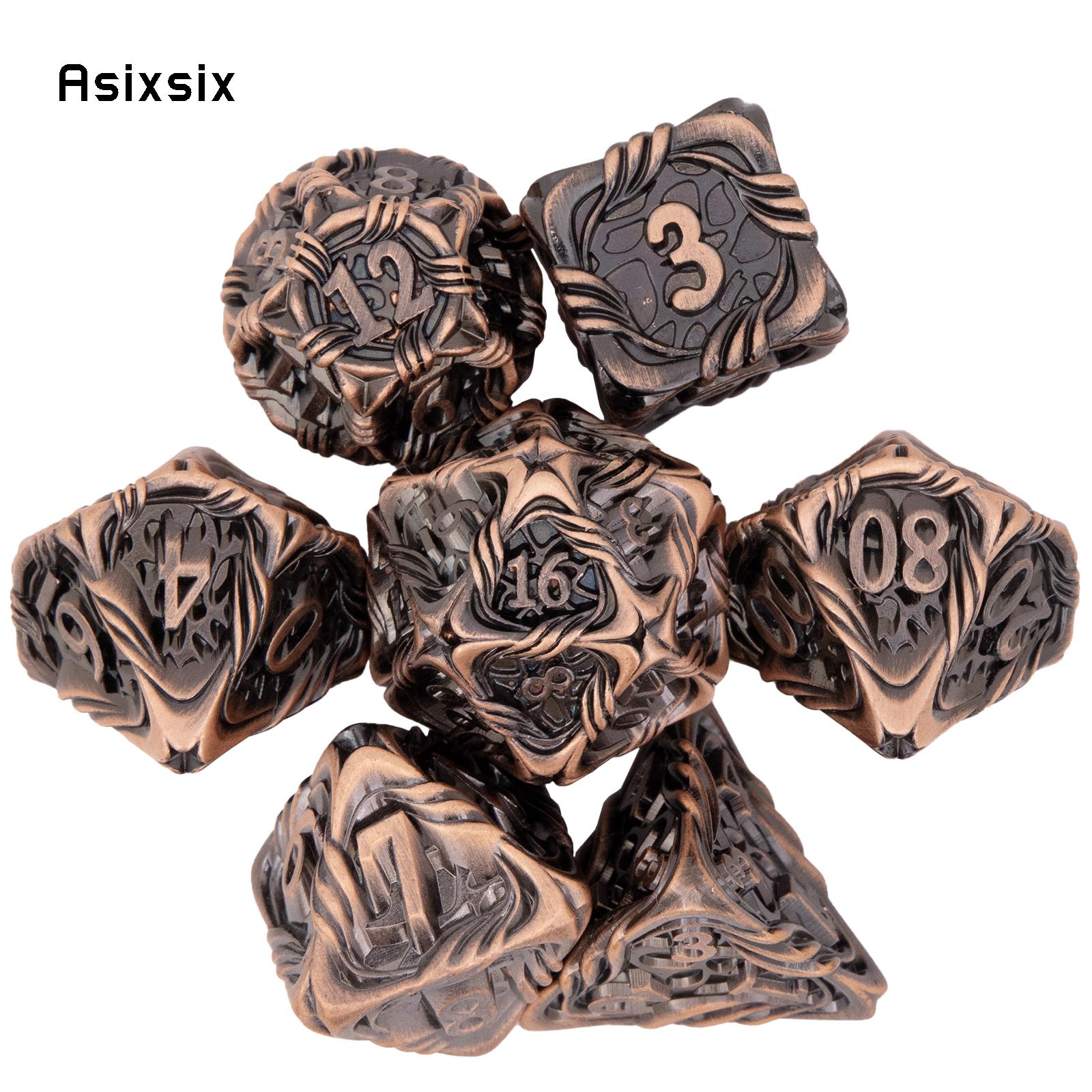 7 Pcs Yellow Tree Vine Metal Dice Solid Metal Polyhedral Dice Set Suitable for Role-Playing RPG  Board Game Dice RPG