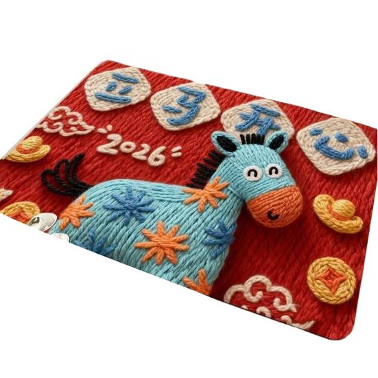 Chinese New Year Red Area Rug 2026 Year of The Horse Shower Rug Non-slip Welcome Door Mat for Living Room Entryway Front Door Kitchen Bathroom