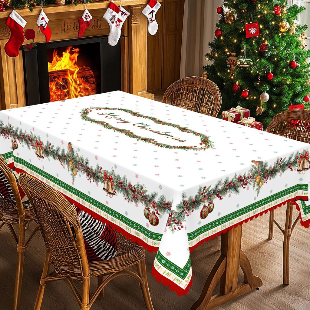1 Stück Weihnachtstischdecke, verschiedene Größen, Weihnachtskranz- und Glockenmuster, Partydekoration Tischdecke, Weihnachtsfeier Treffen Hof Ta
